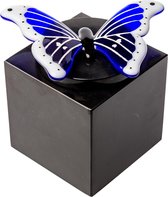 Cubos Urn Zwart Met Vlinder - Kubusvormige Mini Urn Van Zwart Marmer Met Een Sierlijke, Blauwe Vlinder Van Glas