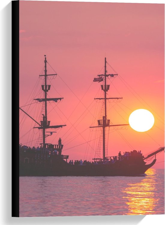 Canvas  - Schip op Zee tijdens Zonsopgang - 40x60cm Foto op Canvas Schilderij (Wanddecoratie op Canvas)