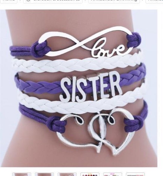 Sisstersarmband - sister armband - paars / wit - hanger hart / infinity -  one size | bol.com