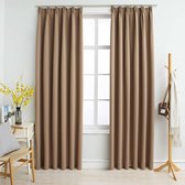 Gordijnen taupe 140x245cm 2 stuks (Incl LW led klok) - gordijn raambekleding - gordijnen kant en klaar met haakjes ringen - Verduisterende gordijnen met ringen