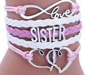Sisters armband - roze - hanger sisters - infinity - hart - love