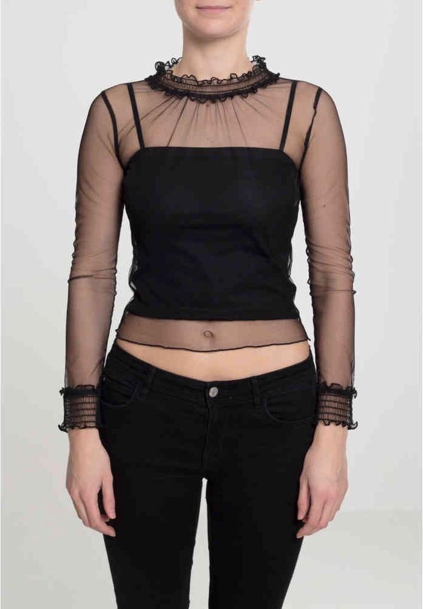 Urban Classics Double Layer Mesh Longsleeve top Mesh doorschijnend M Zwart