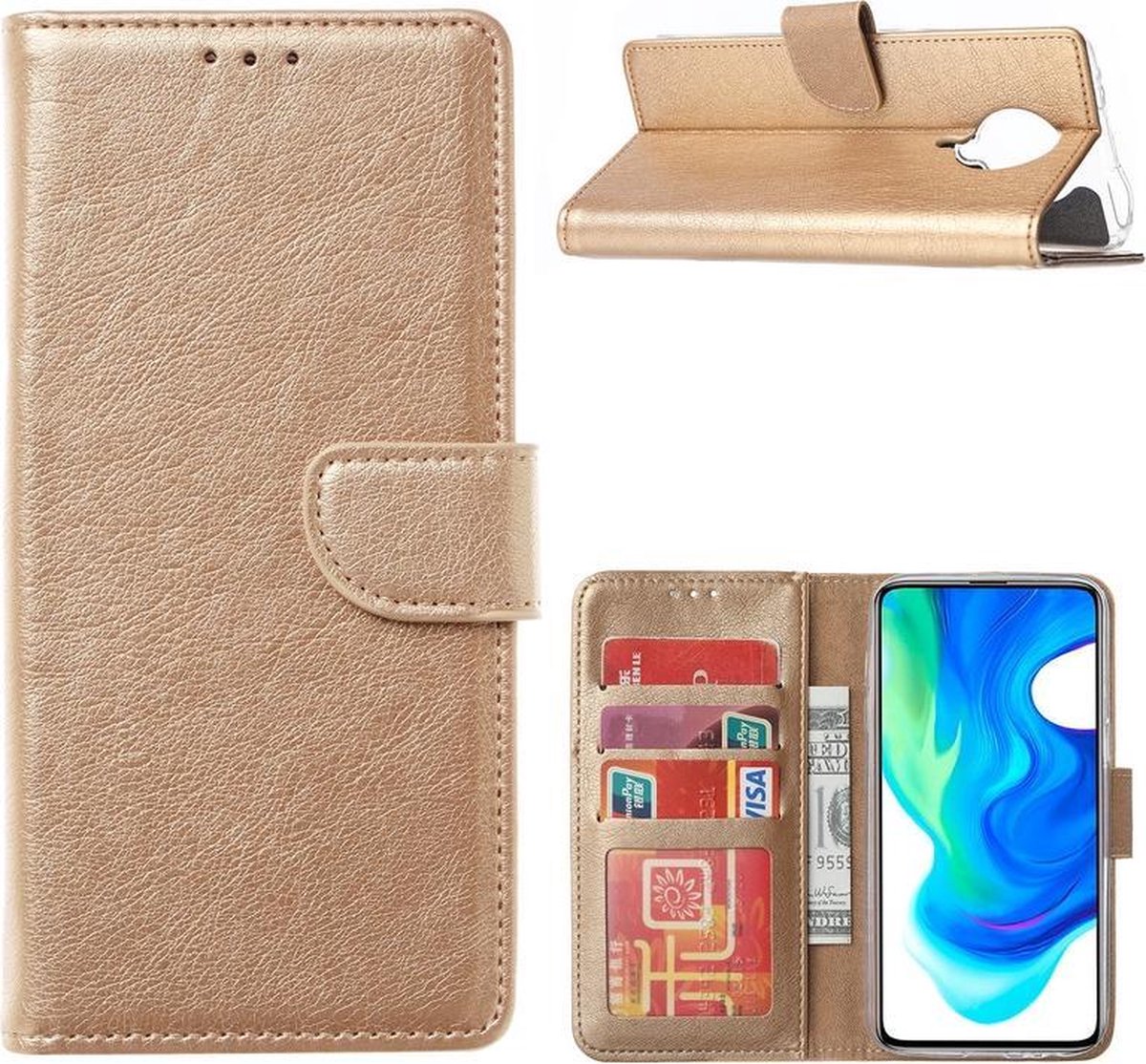 Bookcase Geschikt voor: Xiaomi Poco F2 Pro / Redmi K30 Pro - Goud - portemonnee hoesje