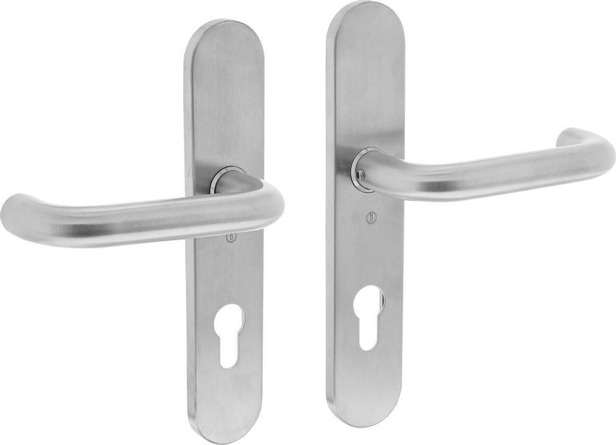 Intersteel Deurkruk Rond op schild profielcilindergat 72 mm rvs geborsteld