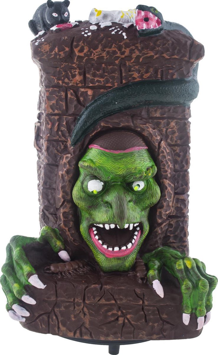 Dansende heks / spook in boom met licht en geluid - 24 x 17 cm - feestdecoratievoorwerp - Halloween