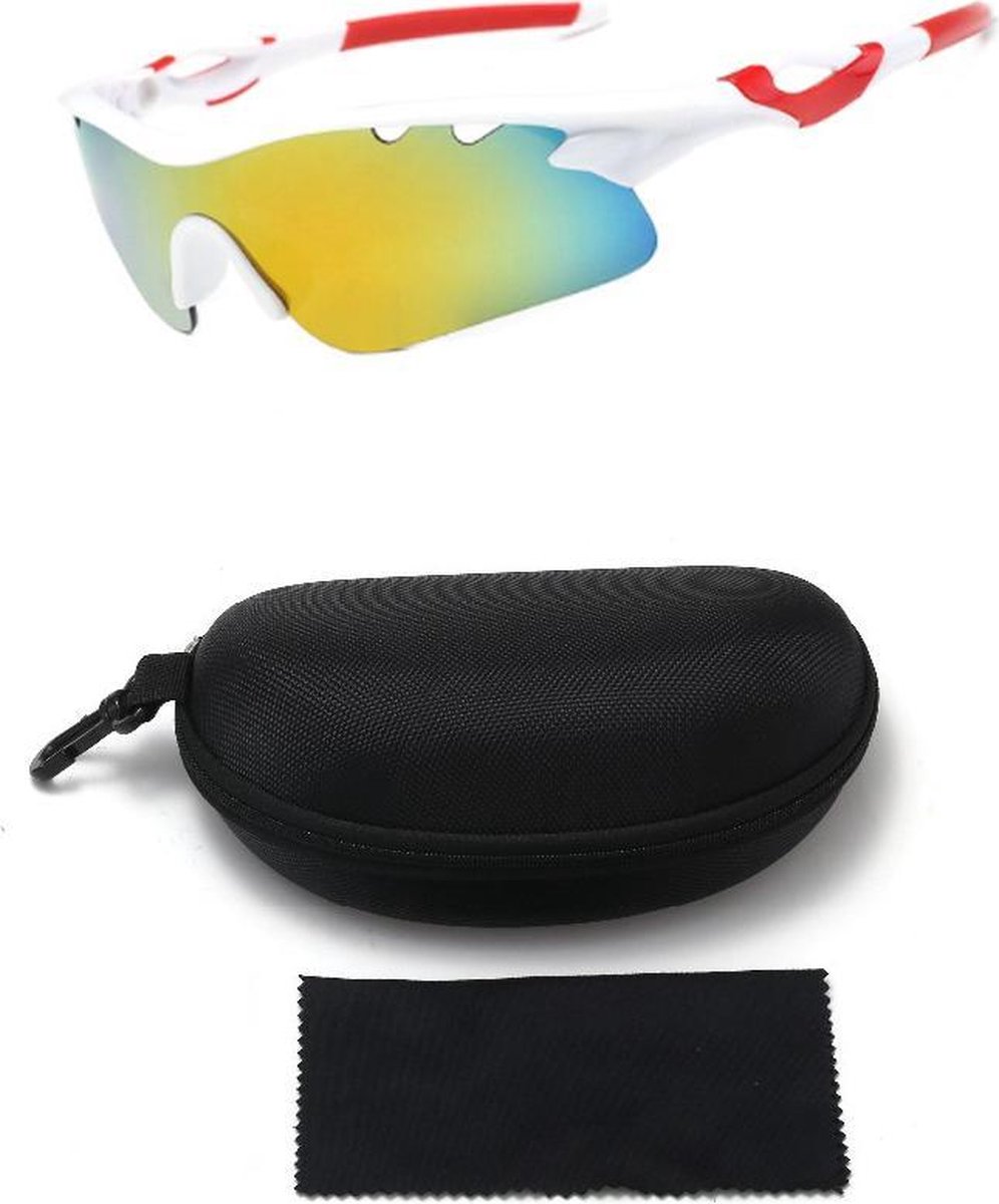 Fietsbril | Sportbril | Sportzonnebril | Wit | Inclusief Luxe Koffer met Doek