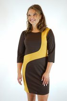 La Pèra Bruine jurk met geel detail Zakelijk/Casual Getailleerd Dames - Maat XL