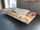 Serveerplank / hapjesplank / hapjesbak / kerstpakket / tekst BORRELPLANKJE / inclusief 2 porseleinen bakjes / eigen tekst mogelijk / vaderdag / moederdag / verjaardag / cadeau