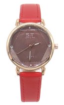 Dielay - Horloge - Kast 34 mm - Band Kunstleer - Quartz - Rood