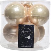 6x Licht parel/champagne glazen kerstballen 8 cm - glans en mat - Glans/glanzende - Kerstboomversiering licht parel/champagne