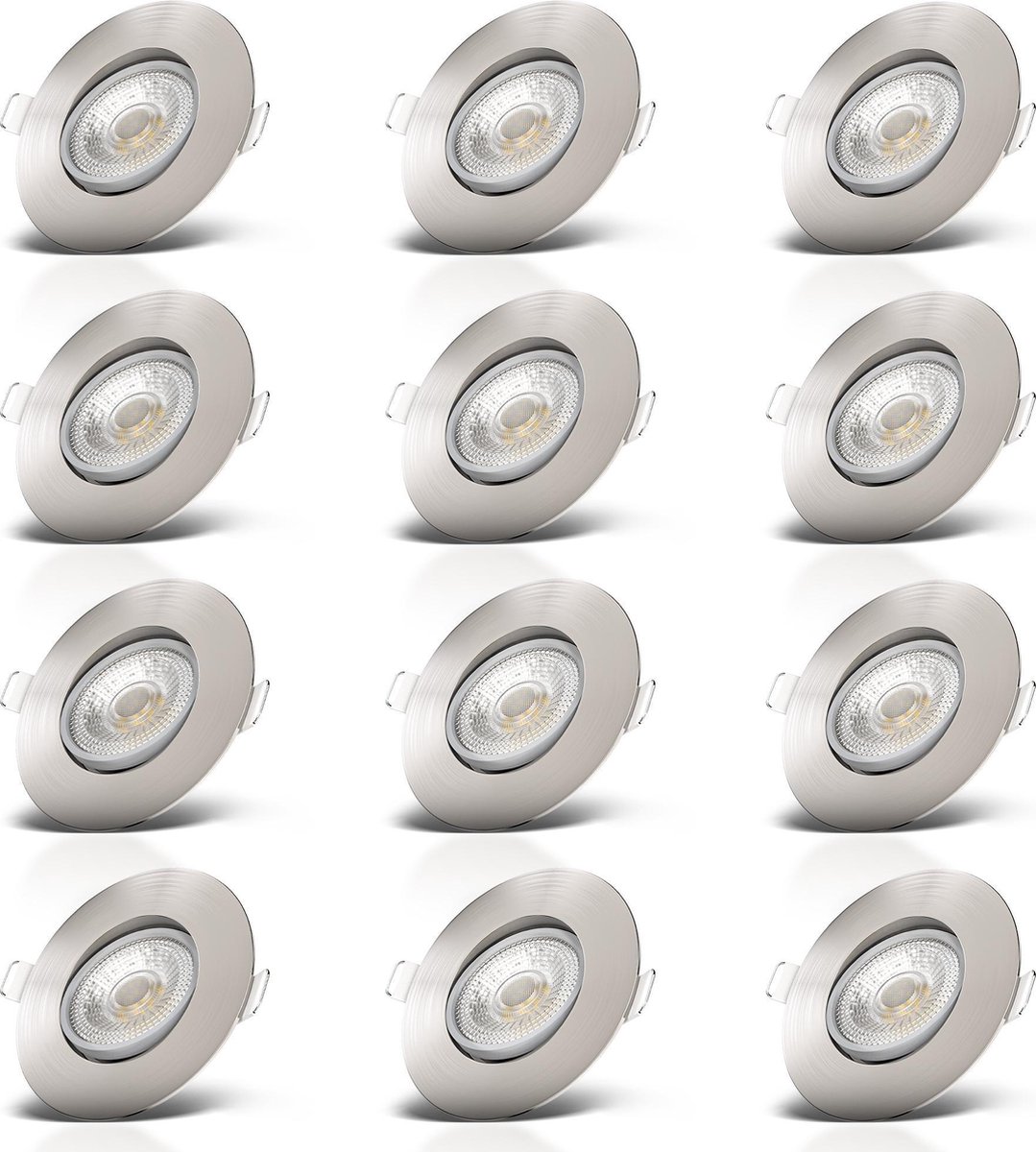 B.K.Licht - Inbouwspots - LED - 12 stuks - voor binnen - spotjes inbouw - kantelbaar - ronde - Ø9cm - 3.000K - 460Lm - 5W - nikkel
