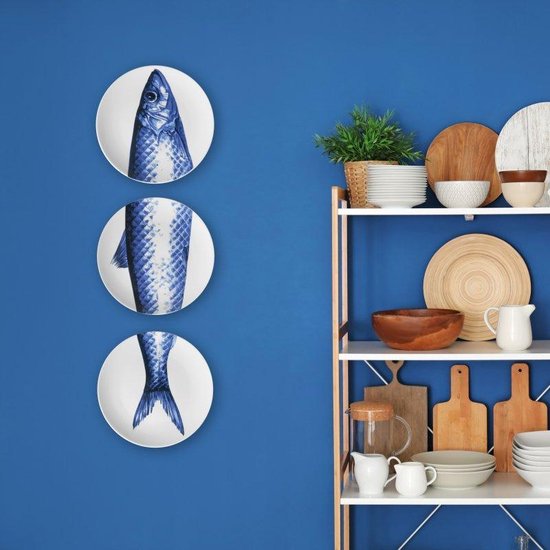 etiquette geur Richtlijnen Wandborden met vis - ⌀ 26 cm - 3 delen - Delfts blauw - sierbord -  decoratiebord -... | bol.com