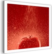 Schilderij Tomaat onder water straal, 80x80cm, rood