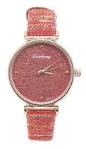 Dielay - Horloge met Glitters - Kast 32 mm - Band Kunstleer - Quartz - Rood