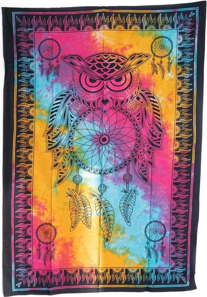 Authentiek Wandkleed Katoen Uil Dromenvanger Kleurrijk (215 x 135 cm)