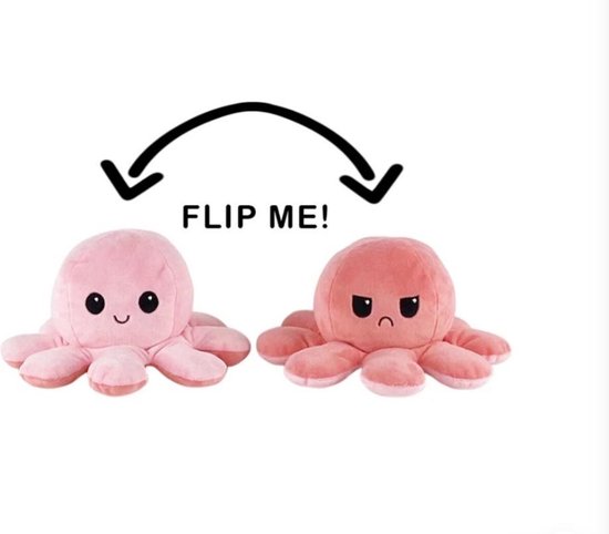 Roze - Octopus Knuffel Mood - Mood Octopus - Emotie Knuffel - Emotie Octopus Knuffel - Omkeerbare Octopus Knuffel - Octopus Knuffel Omkeerbaar - Reversible Octopus – Lichteoze - Donkerroze - Merkloos