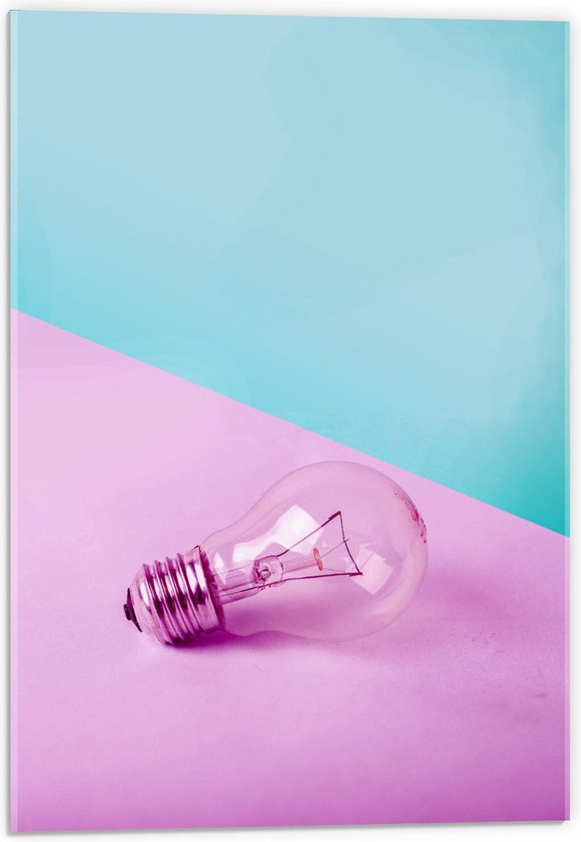 Acrylglas - Paarse Gloeilamp - 40x60cm Foto op Acrylglas (Wanddecoratie op Acrylglas)