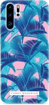 Huawei P30 Pro hoesje TPU Soft Case - Back Cover - Funky Bohemian / Blauw Roze Bladeren