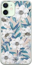 iPhone 12 mini hoesje siliconen - Bloemen / Floral blauw | Apple iPhone 12 Mini case | TPU backcover transparant