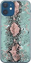 iPhone 12 hoesje siliconen - Slangenprint pastel mint | Apple iPhone 12 case | TPU backcover transparant
