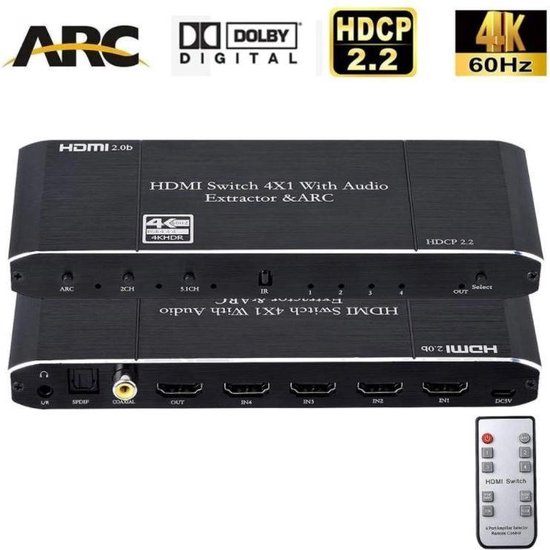 DrPhone ARC5 - Switch HDMI 4x1 Extracteur Audio HDMI - 4K HDR - 4K @ 60Hz  avec SPDIF... | bol.com