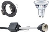 LED Spot Set - GU10 Fitting - Inbouw Rond - Mat Zwart - Kantelbaar Ø83mm - Philips - CorePro 827 36D - 5W - Warm Wit 2700K - Dimbaar - BSE