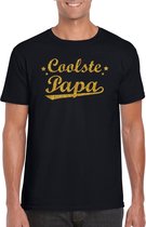 Coolste papa t-shirt met gouden glitters op zwart voor heren - Coolste papa cadeaushirt / vaderdag cadeau M
