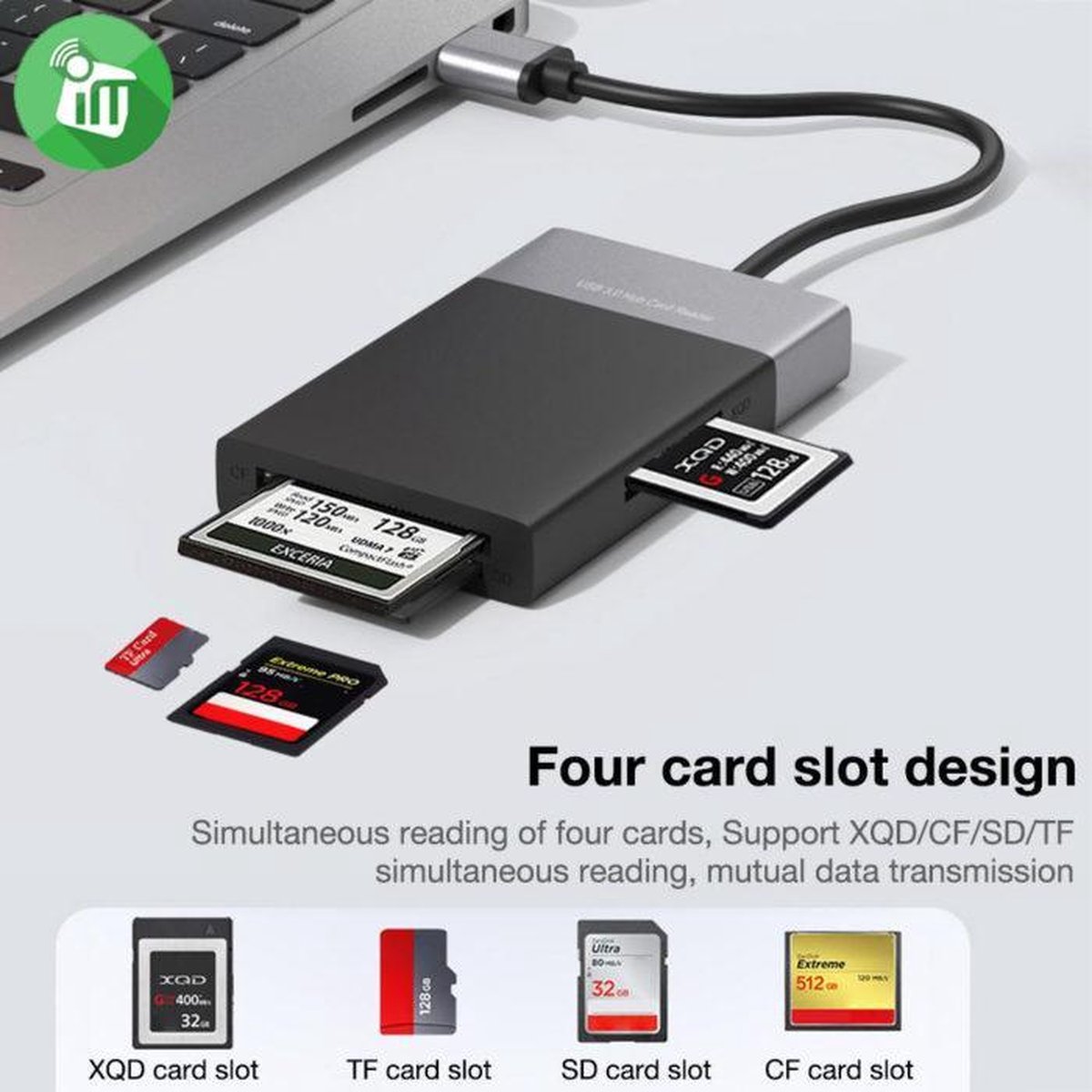 LECTEUR DE CARTE Sounix 6 EN 1, SD, MICRO SD, CF, XQD, 2 * USB HUB-USB3. 0-  Compatible... | bol.com
