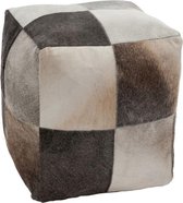 J-Line Poef Pouf Vierkant Echte Pels Koe Bruin/Grijs 44X45Cm