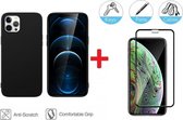 2-In-1 Screenprotector Hoesje  Bescherming Protector Set Geschikt Voor  Apple iPhone 12 Pro (6.1 Inch) - Full Cover 3D Edge Tempered Glass Screen Protector Met Siliconen Back Bescherm Hoes Co
