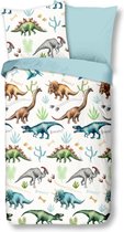 Warme Kinder Flanel Eenpersoons Dekbedovertrek Dino's | 140x200/220 | Hoogwaardig En Zacht | Ideaal Tegen De Kou