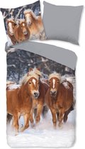 Warme Kinder Flanel Eenpersoons Dekbedovertrek Horses | 140x200/220 | Hoogwaardig En Zacht | Ideaal Tegen De Kou