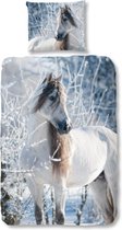 Warme Kinder Flanel Eenpersoons Dekbedovertrek Witte Paard | 140x200/220 | Hoogwaardig En Zacht | Ideaal Tegen De Kou