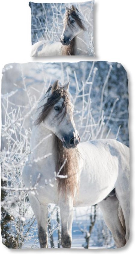 Warme Kinder Flanel Eenpersoons Dekbedovertrek Witte Paard | 140x200/220 |  Hoogwaardig... | bol