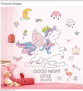 Muursticker | Tofok | Eenhoorn Unicorn | Meisjes slaapkamer | muurdecoratie | maan | sterren | wolkjes | toverstaf | hartjes | kasteel | flamingo