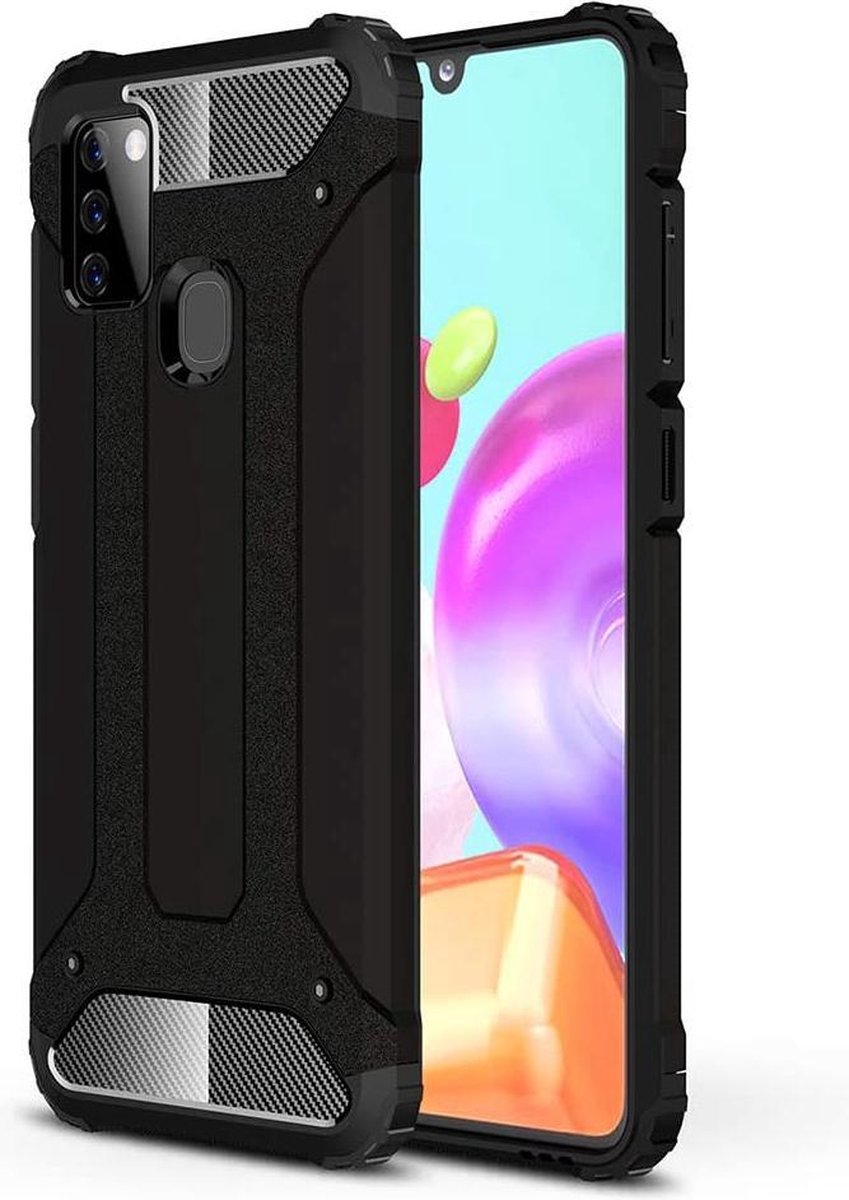 Hoesje Geschikt voor: Samsung Galaxy A21S Armor Hybrid - Zwart