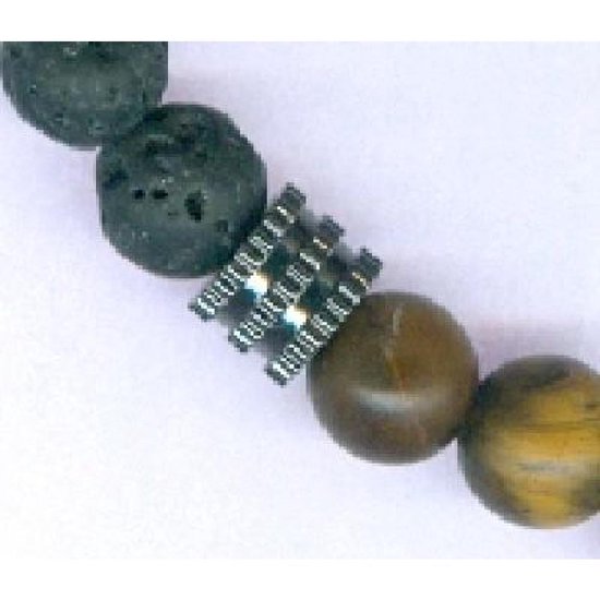 Bracelet Twice As Nice en acier inoxydable, pierres naturelles de lave noire, 5 pierres naturelles oeil de tigre 19 cm