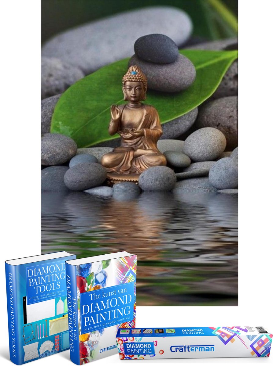 Crafterman™ Diamond Painting Pakket Volwassenen - Boeddha bij het water - 30x40cm - volledige bedekking - vierkante steentjes - Met tijdelijk 2 E-Books