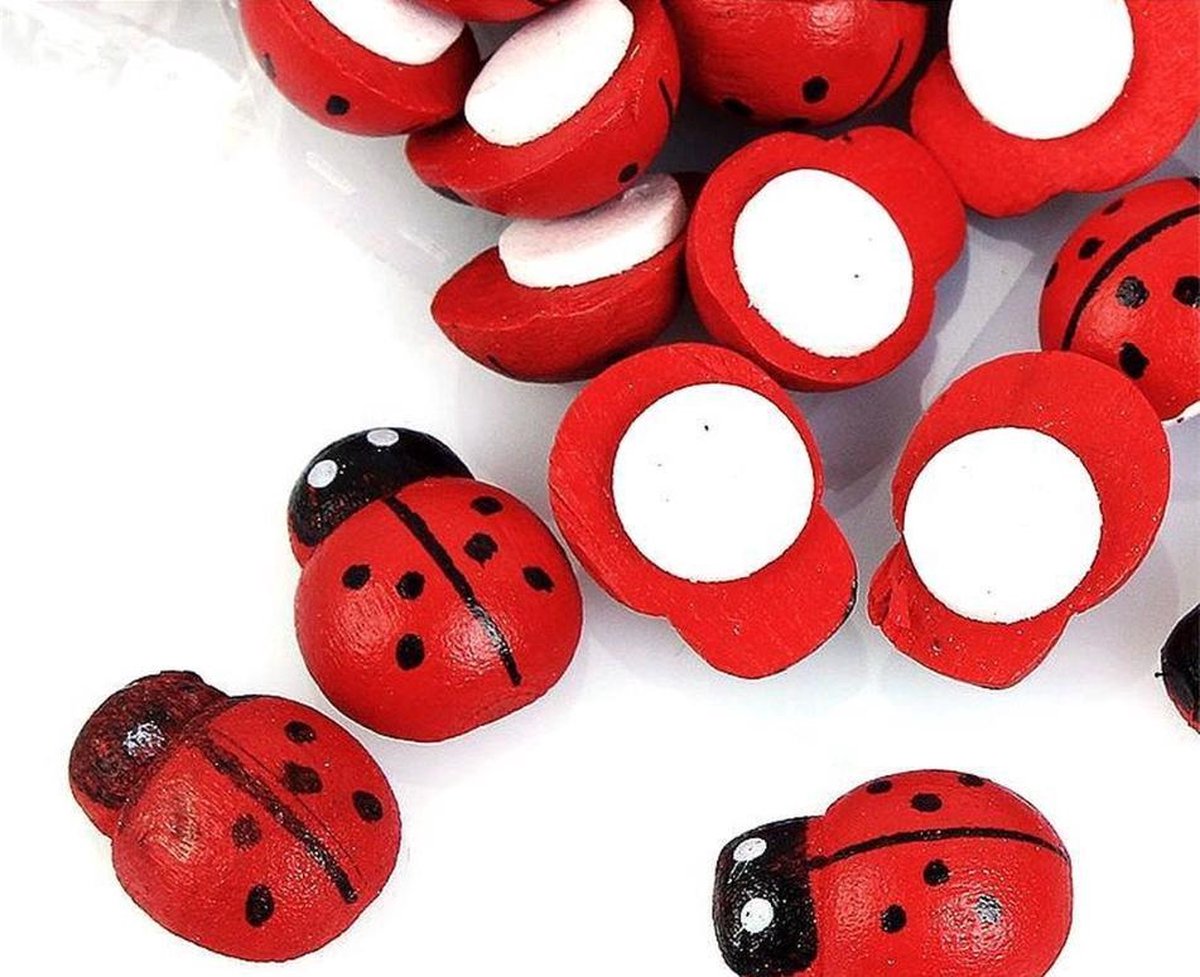 100pcs bois Mini coccinelle autocollants pour enfant Bricolage Scrapbooking Craft Decor Rouge Nouveau