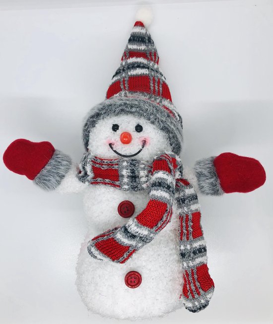 kerstpop met LED verlichting - kerstdecoratie - sneeuwpop met grijze sjaal  | bol.com