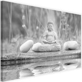 Schilderij Boeddha bij water, 2 maten, beige, Premium print
