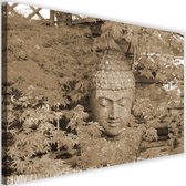 Schilderij Boeddha hoofd tussen bladeren, 2 maten, beige, Premium print