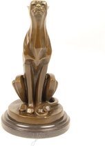 Beeld brons - Sitting Cheetah - goudkleurig gepatineerd - 29,7 cm hoog