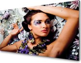 Glasschilderij Floral gezicht kunst | 4 mm veiligheidsglas| 120 X 80 CM | BLIND OPHANGSYSTEEM |