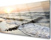 Glasschilderij ZONSONDERGANG ZEE | 4 mm veiligheidsglas | 100 x 50 cm | Blind ophangsysteem | Moderne glazen schilderij