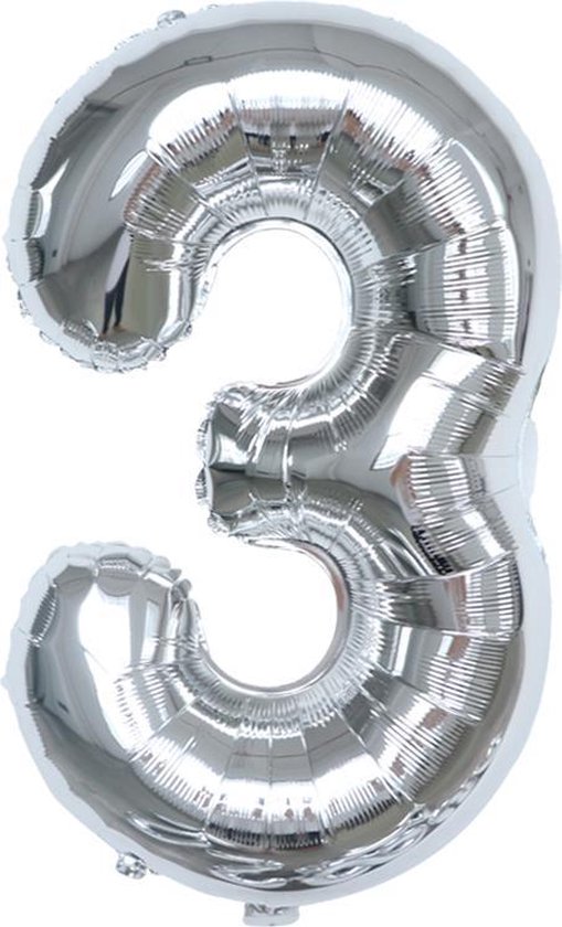 Folie Ballonnen XL Cijfer 3 , Zilver, 86cm, Verjaardag, Feest, Party, Decoratie, Versiering, Miracle Shop