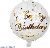 Ballon happy birthday, verjaardags-ballon wit/goud 40 cm