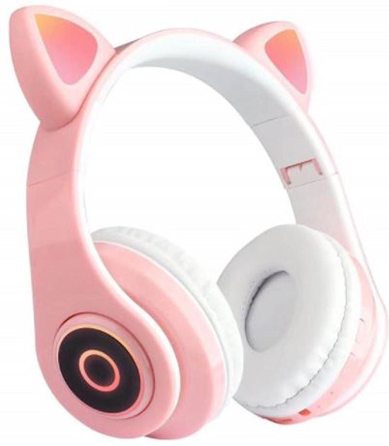 casque pour enfants minou chat rose avec oreilles LED | bol