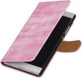 Wicked Narwal | Lizard bookstyle / book case/ wallet case Hoes voor Huawei P8 Roze