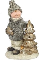 Countryfield Kerstfiguur Patrek Jongen Led 14,5 Cm Keramiek Grijs